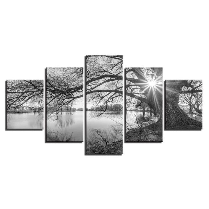 Lakeside Big Trees - Lerret Veggkunst Maleri