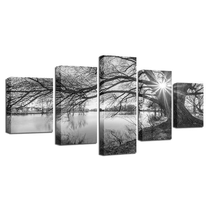 Lakeside Big Trees - Lerret Veggkunst Maleri