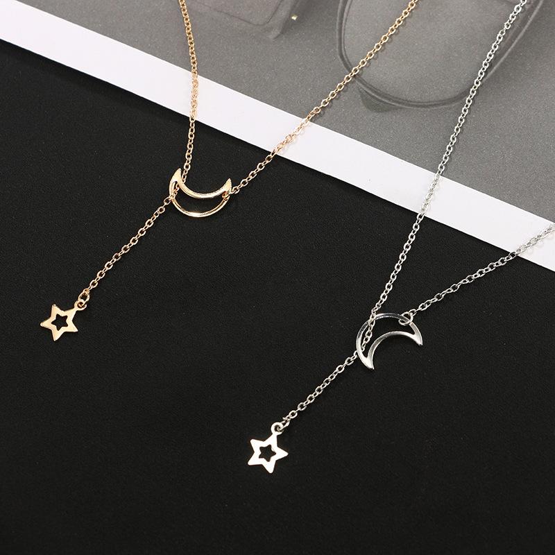 Moon & Star Hengende Drop Halskjede | Skanto