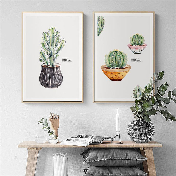 Plakat med nordisk kaktusblomst i potte – lerretbilde