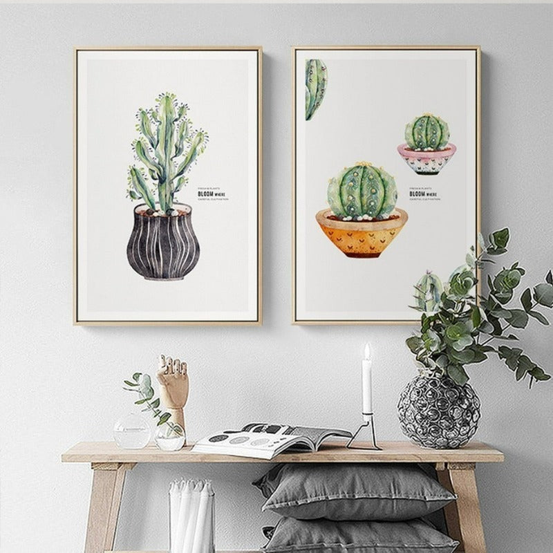 Plakat med nordisk kaktusblomst i potte – lerretbilde