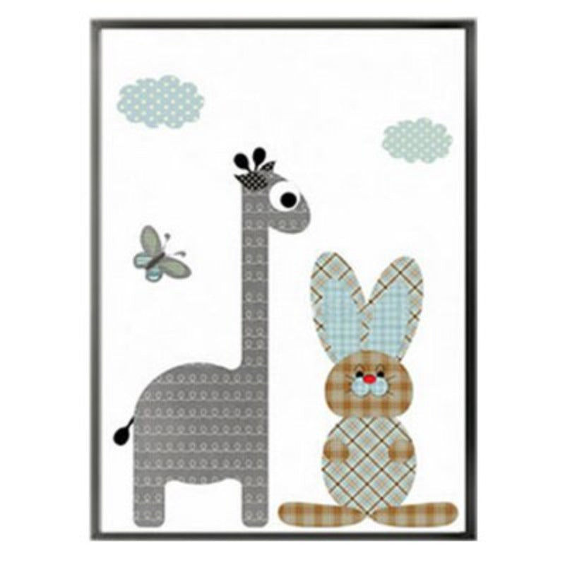 Cartoon Giraffe Rabbit Elephant Animals - Lerret Veggkunst Maleri | Skanto