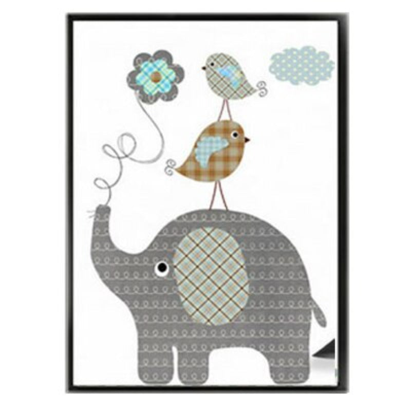 Cartoon Giraffe Rabbit Elephant Animals - Lerret Veggkunst Maleri | Skanto