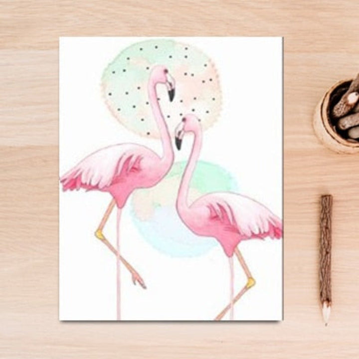 Pink Flamingo Dyr Blomster Plakat - Lerret Veggkunst Maleri