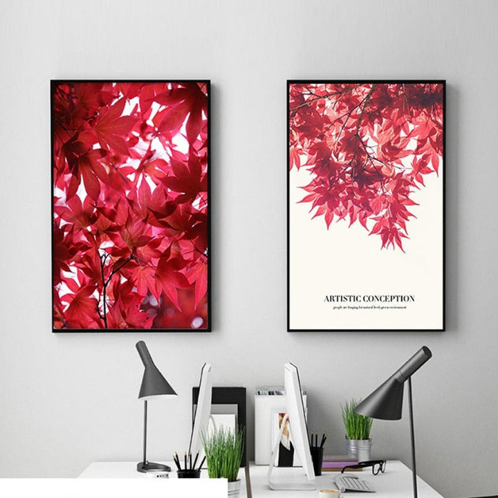 Kunstnerisk plakat med nordisk rødt bladmotiv – lerretsbilde