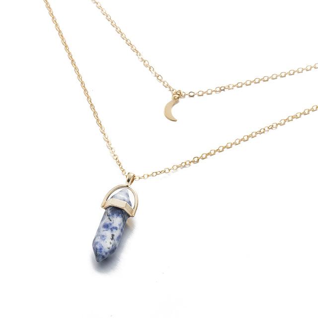 Multi Layered Moon & Crystal Drop Pendant Necklace | Skanto