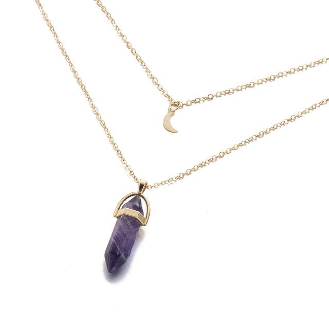 Multi Layered Moon & Crystal Drop Pendant Necklace | Skanto