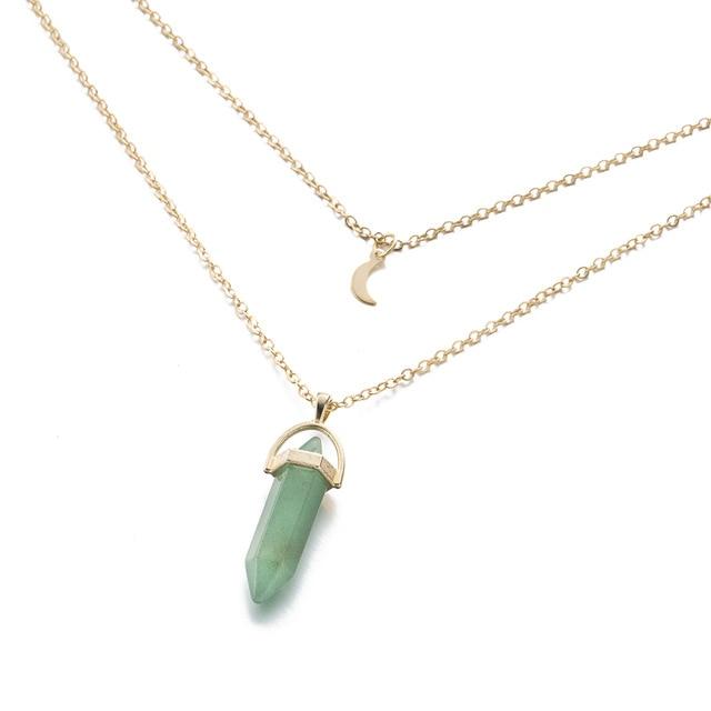 Multi Layered Moon & Crystal Drop Pendant Necklace | Skanto