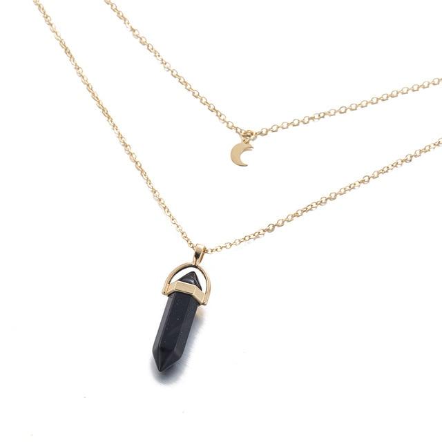Multi Layered Moon & Crystal Drop Pendant Necklace | Skanto