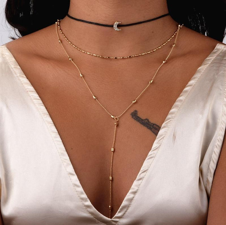 Multi Laget Boho Måne Pendant Hengende Halskjede | Skanto