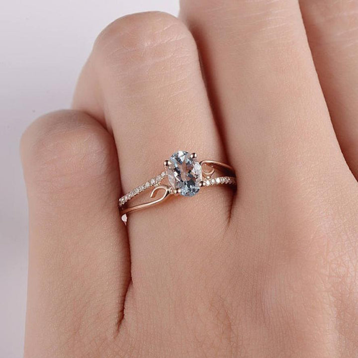 Oval Cut Roségull Dobbel til Enkelt Bånd Ring | Skanto