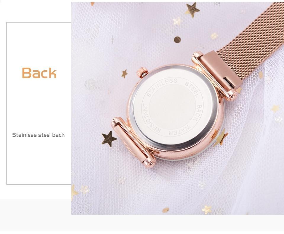 Norvo | Fasjonabel Unik Mesh Magnet Spenne Eksotisk Stjernespekket Diamant Designer Luksus Dameklokke