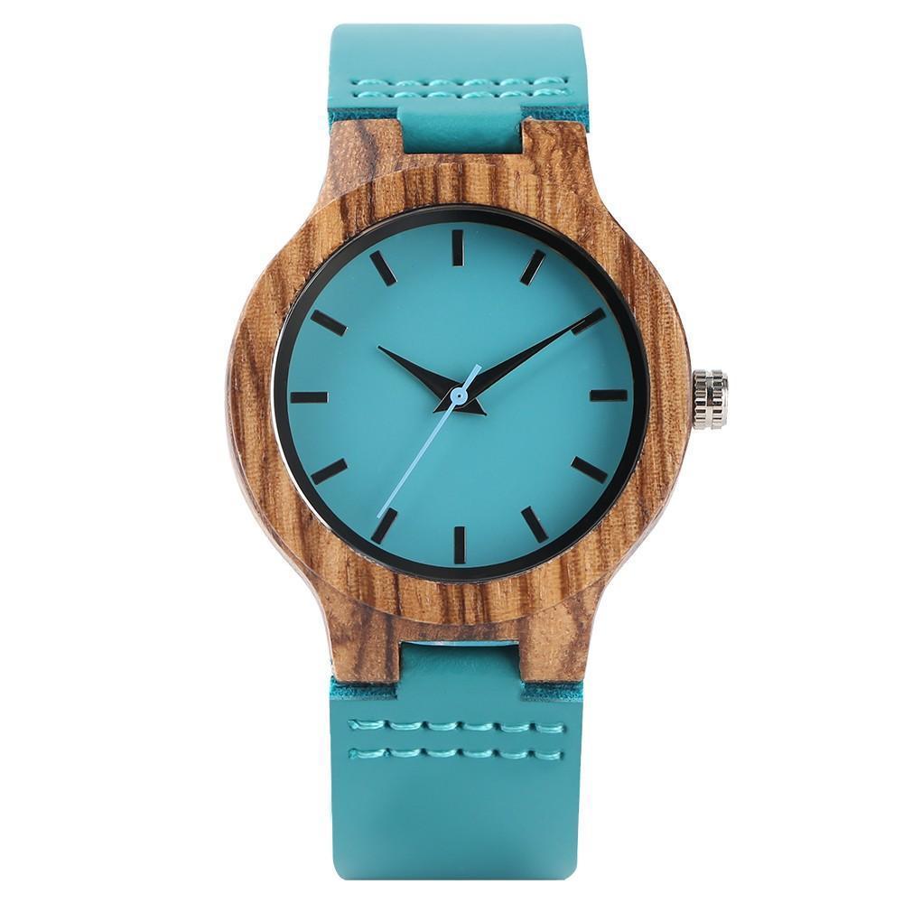 Skanto | Damen Bambus Holz Uhr - Armbanduhr Türkis