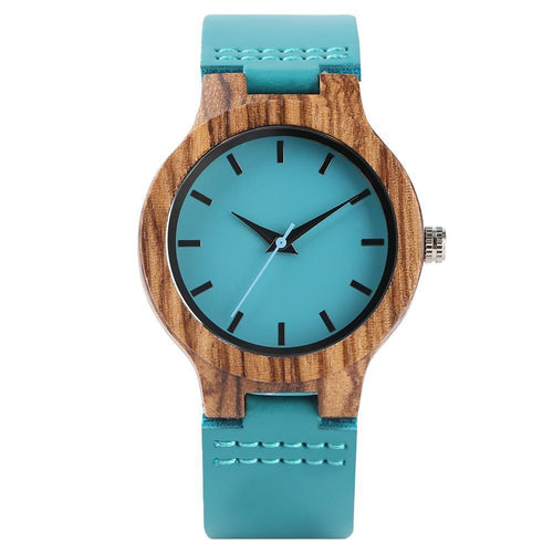Skanto | Damen Bambus Holz Uhr - Armbanduhr Türkis