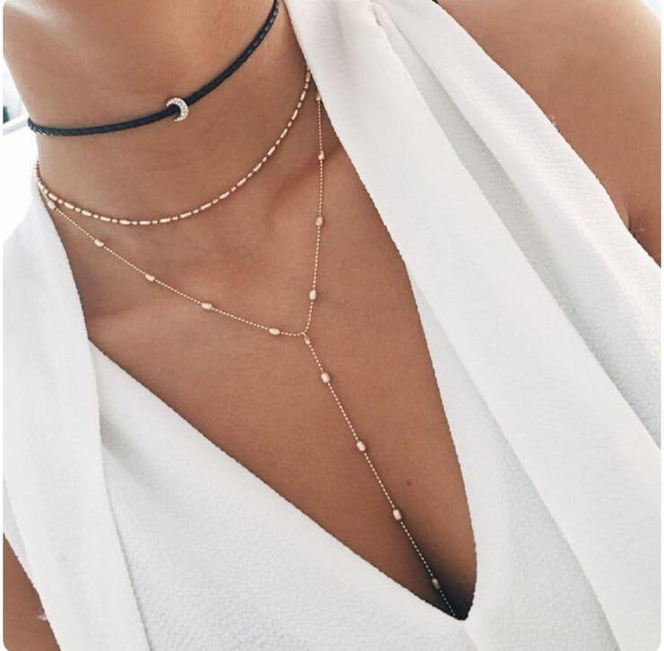 Multi Laget Boho Måne Pendant Hengende Halskjede | Skanto