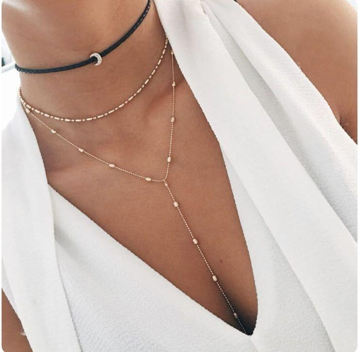 Multi Laget Boho Måne Pendant Hengende Halskjede | Skanto