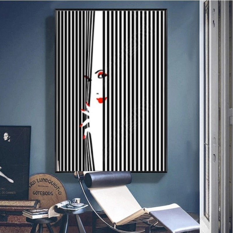Fashion Kvinner Abstrakt Kyss Plakat Voyeur - Lerret Veggkunst Maleri