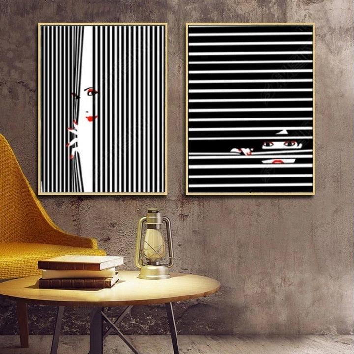 Fashion Kvinner Abstrakt Kyss Plakat Voyeur - Lerret Veggkunst Maleri