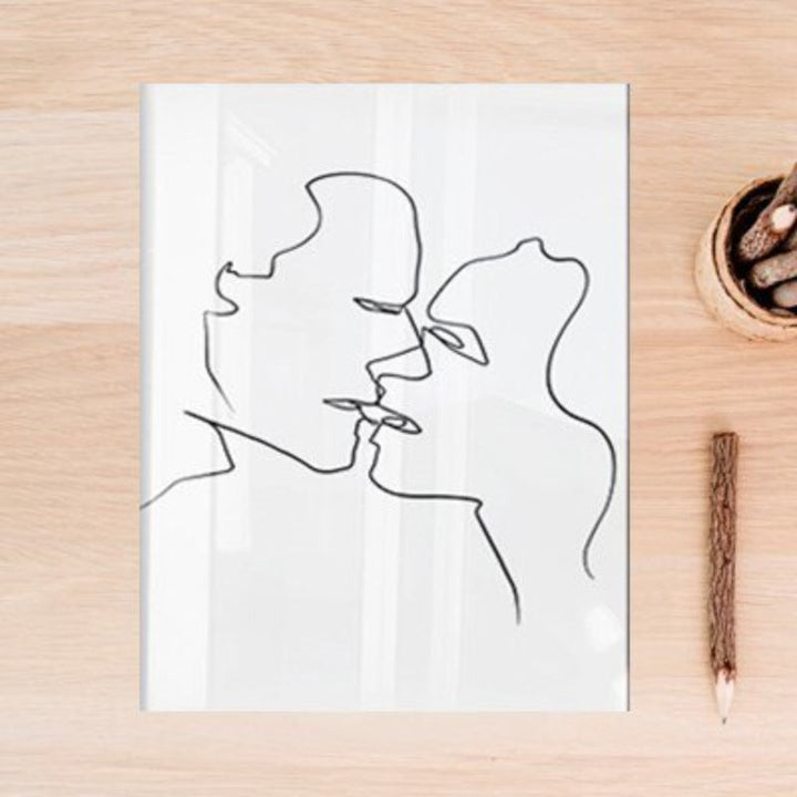 Abstract Love Kiss Svart og Hvit Linjer Plakat - Lerret Vegkunst Maleri | Skanto