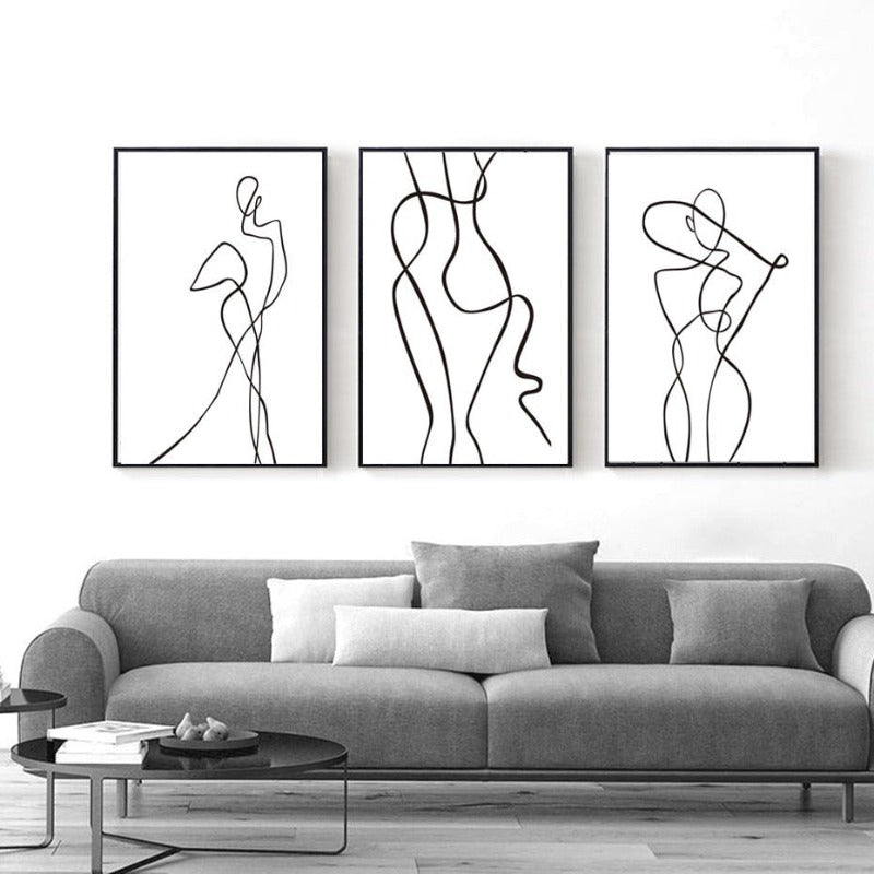 Abstract Minimalist Curve Figur Svart og Hvit - Lærred Veggkunst Maleri | Skanto