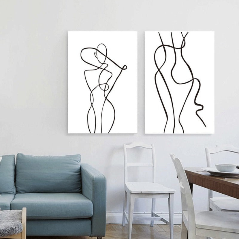 Abstract Minimalist Curve Figur Svart og Hvit - Lærred Veggkunst Maleri | Skanto