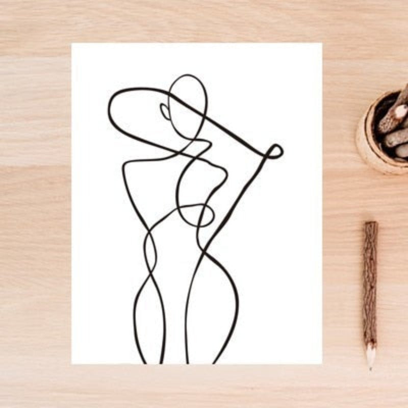 Abstract Minimalist Curve Figur Svart og Hvit - Lærred Veggkunst Maleri | Skanto
