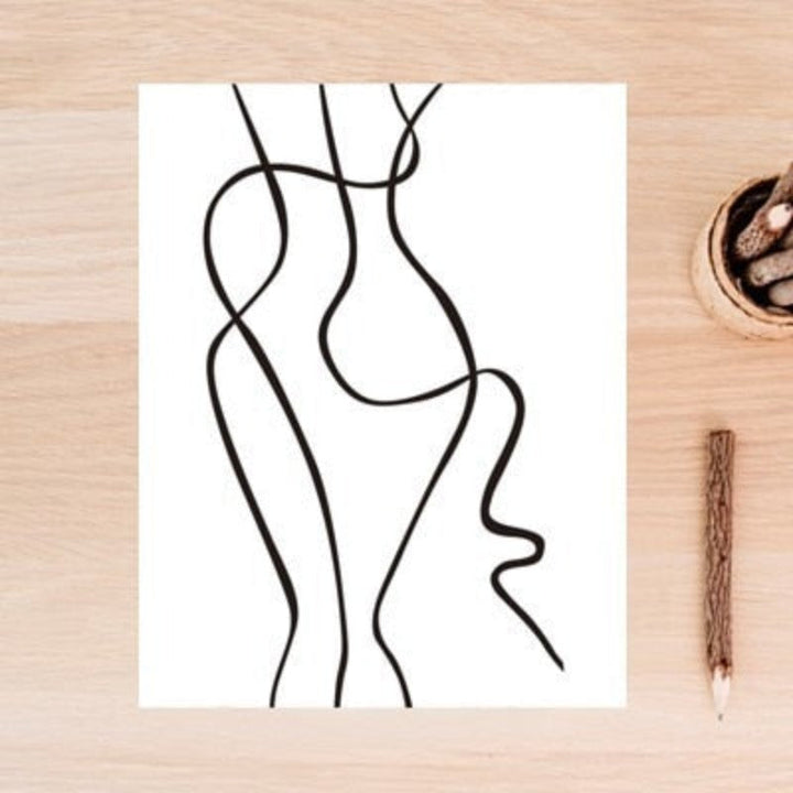 Abstract Minimalist Curve Figur Svart og Hvit - Lærred Veggkunst Maleri | Skanto