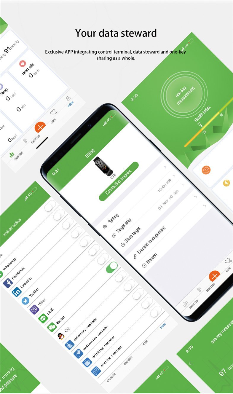 Norvo | Fitband Smartklokke Vanntett Blodtrykk Oksygen Pulsmonitor Sport Armbånd