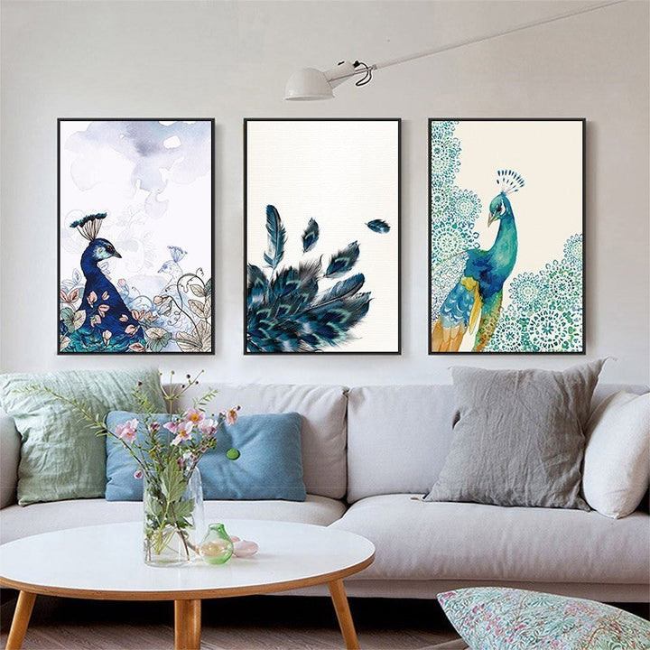 Vakre påfugl dyr blomster plakat - lerret veggkunst maleri | Skanto