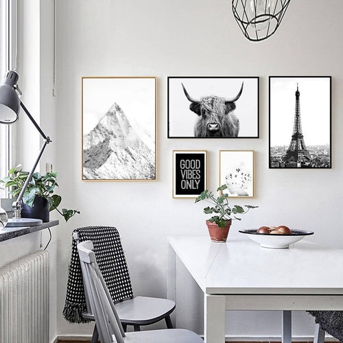 Svart-hvitt Highlands landskap - lerret veggkunst maleri | Skanto