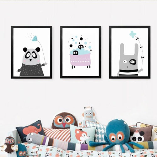 Cartoon Panda Ballong Barne Gaver - Lerret Veggkunst Maleri | Skanto
