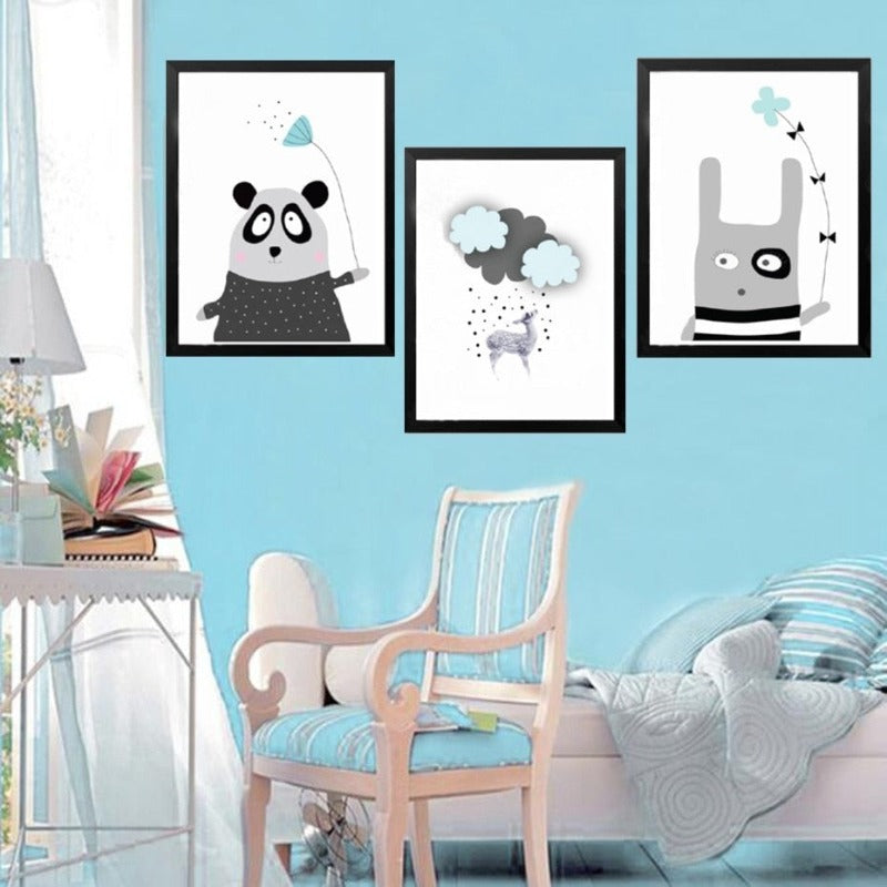 Cartoon Panda Ballong Barne Gaver - Lerret Veggkunst Maleri | Skanto