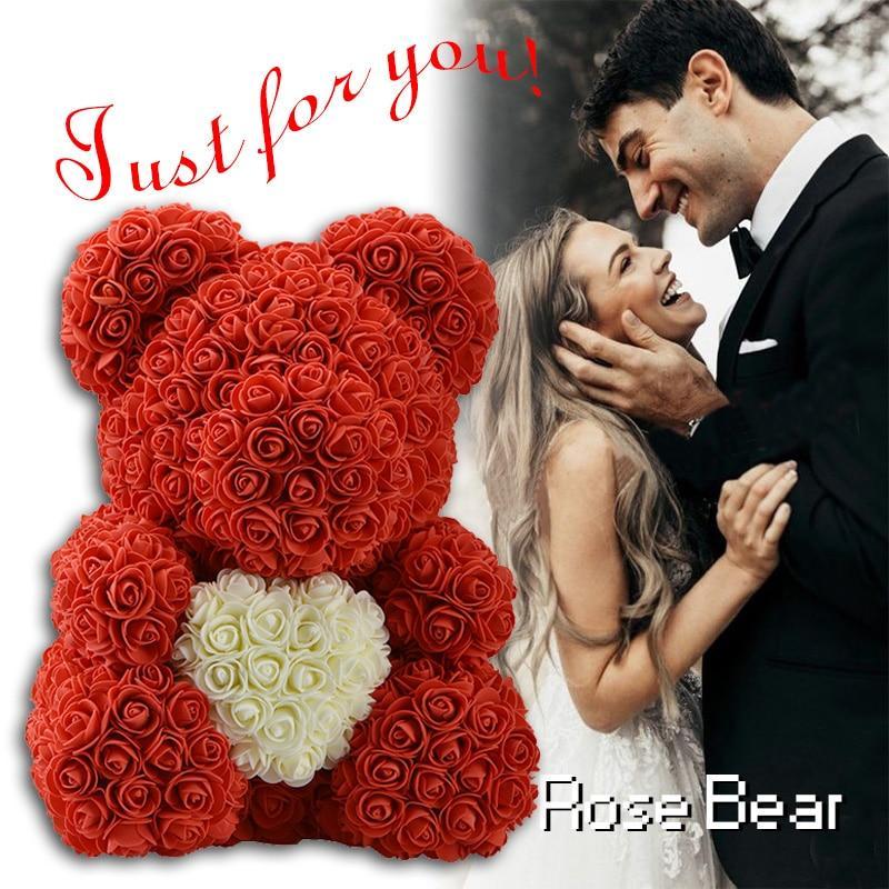 Rose Teddy Bear med Hjerte | Skanto