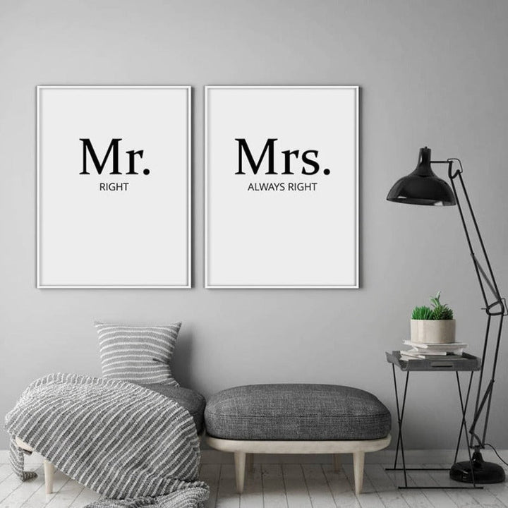 Mr. Right Mrs. Always Right Par - Lerret Veggkunst Maleri