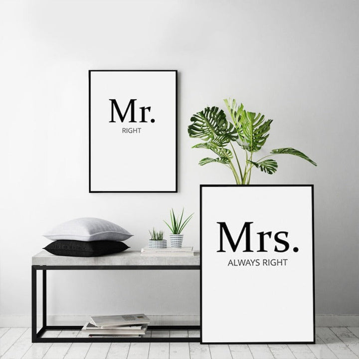 Mr. Right Mrs. Always Right Par - Lerret Veggkunst Maleri