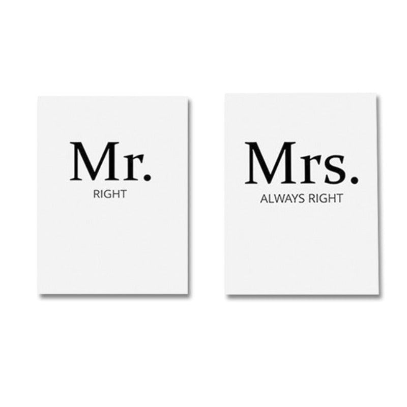 Mr. Right Mrs. Always Right Par - Lerret Veggkunst Maleri