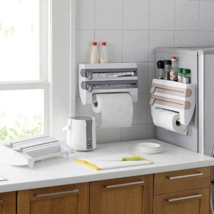 Skanto | 3-i-1 Triple Papir­ Dispenser Kjøkkenrullholder Montert For Plastfolie Kjøkkenhåndkle Innpakning Aluminiumsfolie Dispenser Veggmontert