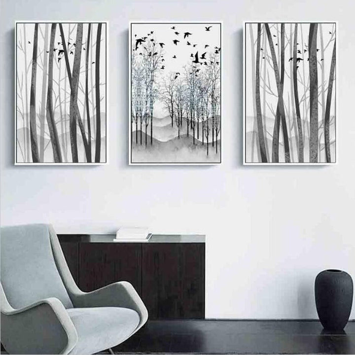 Abstract Woodland Nordic Veggkunst Trykk - Lærret Veggkunst Målning | Skanto