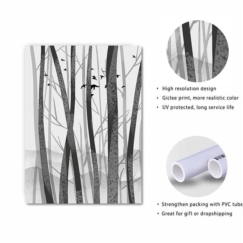 Abstract Woodland Nordic Veggkunst Trykk - Lærret Veggkunst Målning | Skanto