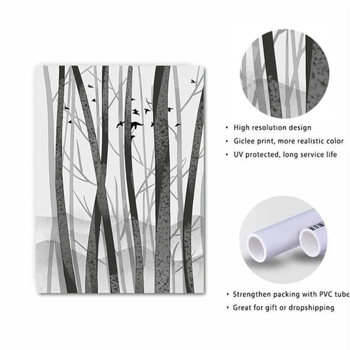 Abstract Woodland Nordic Veggkunst Trykk - Lærret Veggkunst Målning | Skanto