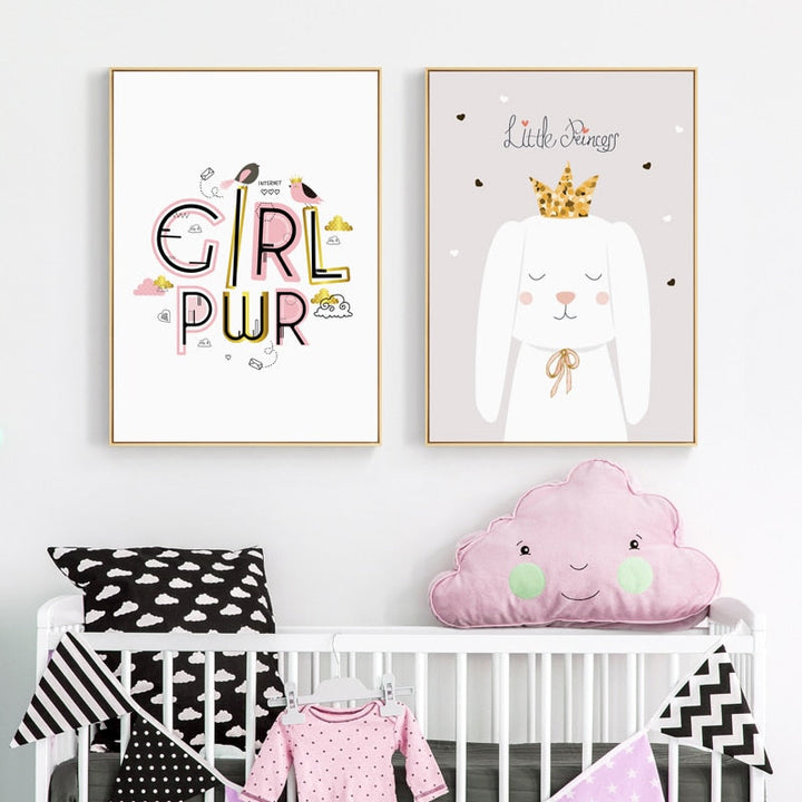 Moderne rosa prinsesse enhjørning plakat - lerretsveggkunstmaleri