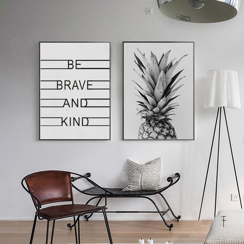 Ananas Be Brave & Kind Klassiske Sitater - Lerret Veggkunst Maleri