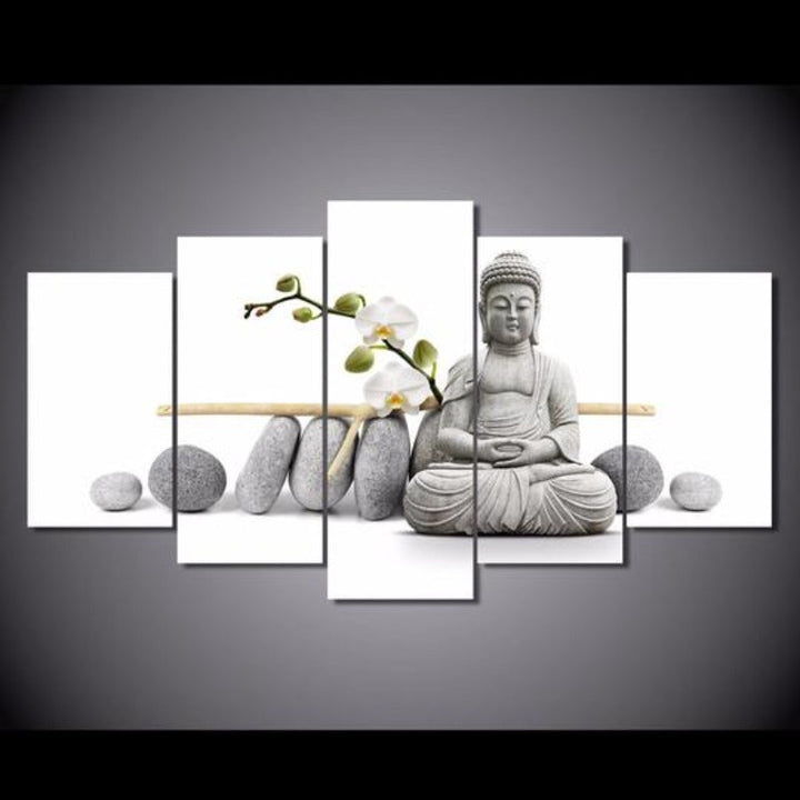 Zen Buddha med orkideer – lerretsbilde