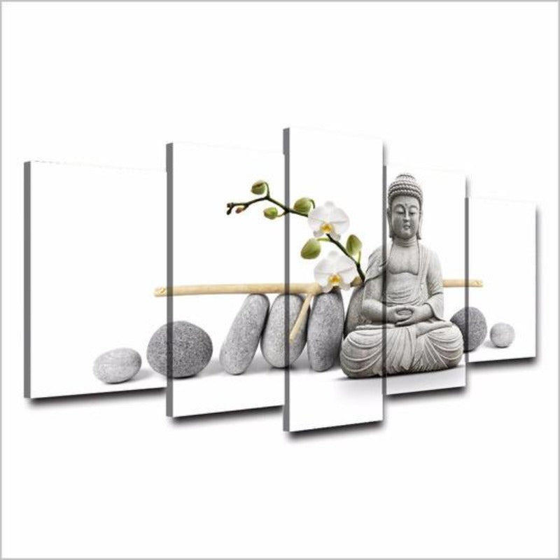 Zen Buddha med orkideer – lerretsbilde