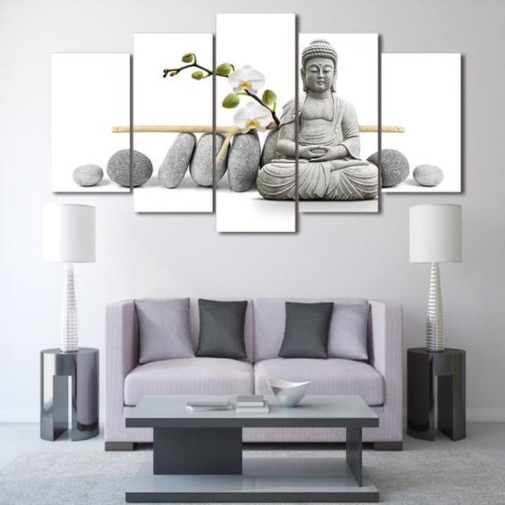 Zen Buddha med orkideer – lerretsbilde