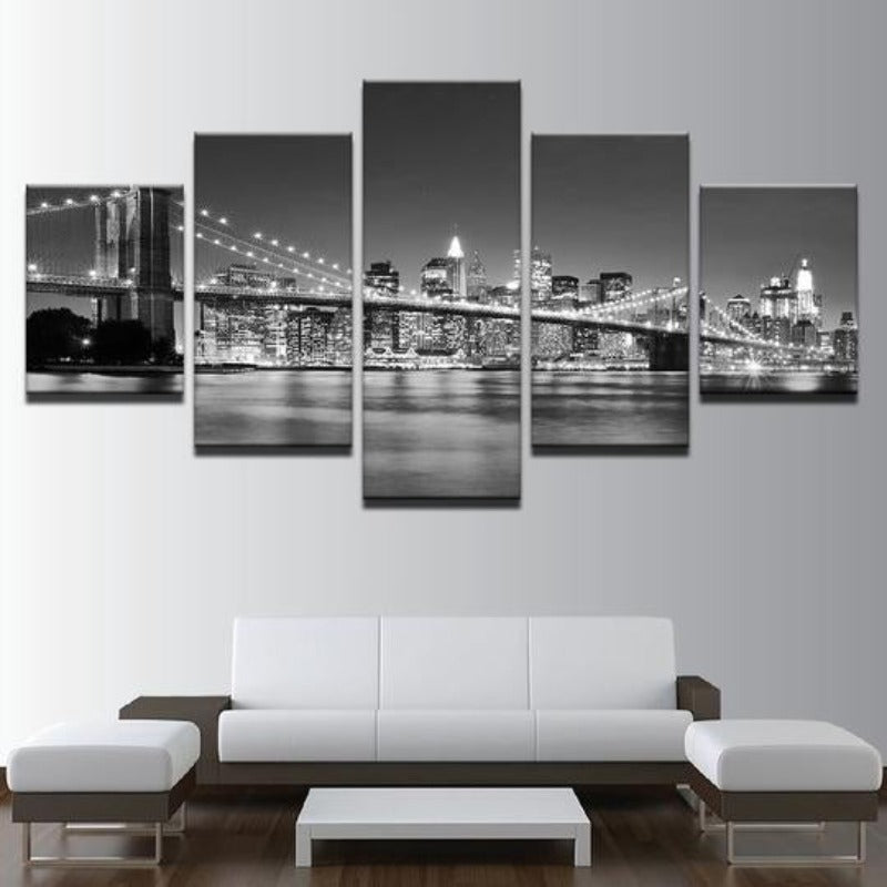 Svart & Hvit Brooklyn Bridge - Lerret Veggkunst Maleri | Skanto