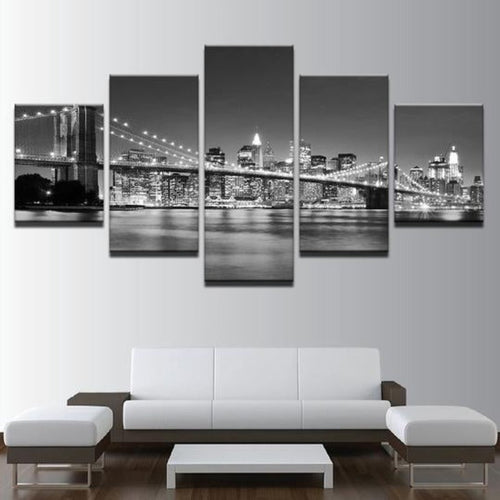 Svart & Hvit Brooklyn Bridge - Lerret Veggkunst Maleri | Skanto