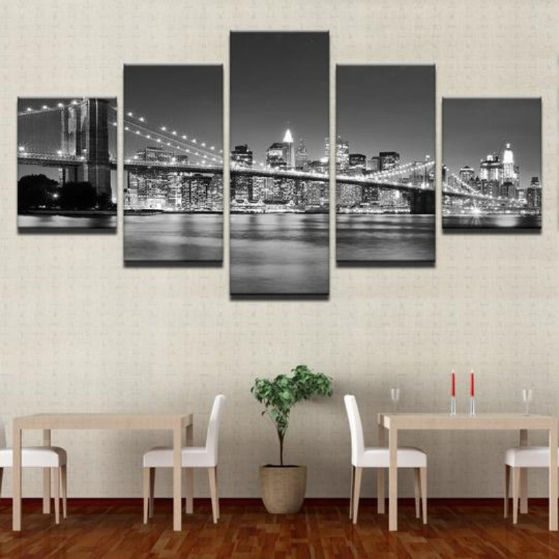 Svart & Hvit Brooklyn Bridge - Lerret Veggkunst Maleri | Skanto