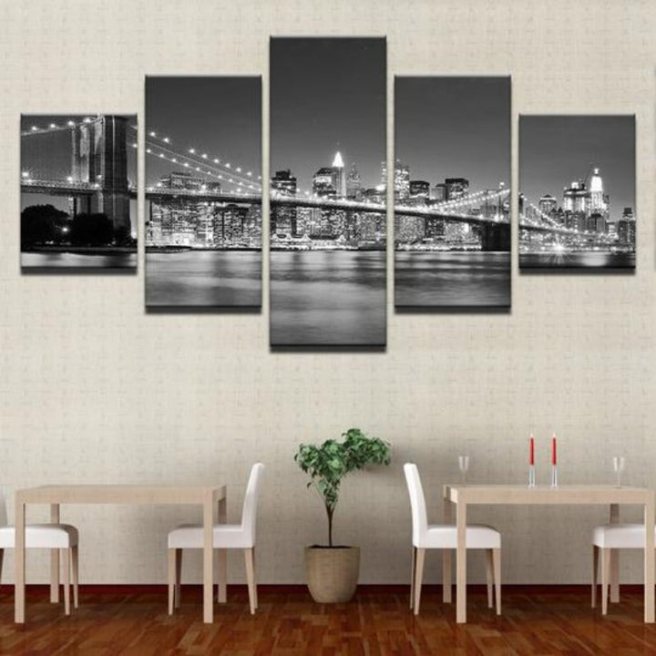Svart & Hvit Brooklyn Bridge - Lerret Veggkunst Maleri | Skanto