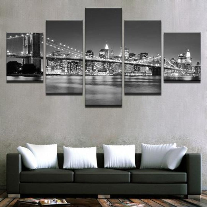 Svart & Hvit Brooklyn Bridge - Lerret Veggkunst Maleri | Skanto